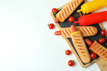 Concept of tasty food with french hot dog