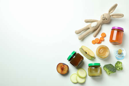 Concept of baby food on white backgroundの写真素材