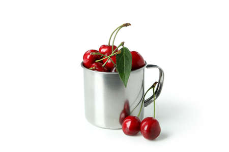 Sweet red cherry isolated on white backgroundの写真素材