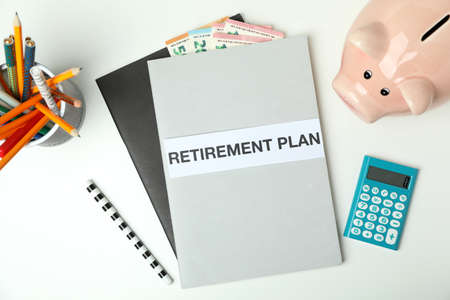 Concept of pension or retirement plan on white backgroundの写真素材