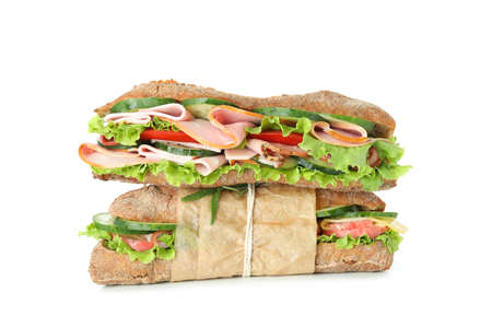 Tasty ciabatta sandwiches isolated on white backgroundの写真素材