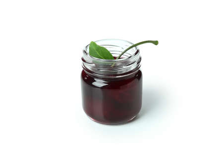 Tasty cherry jam isolated on white backgroundの写真素材