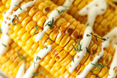 Concept of tasty food with grilled corn