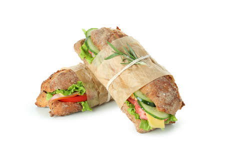 Tasty ciabatta sandwiches isolated on white backgroundの写真素材