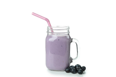 Fresh blueberry smoothie isolated on white backgroundの写真素材