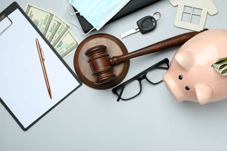 American law concept with judge gavel on white backgroundの写真素材