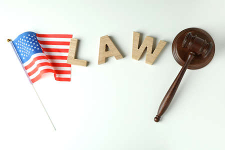 American law concept with judge gavel on white background