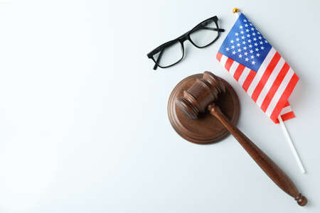 American law concept with judge gavel on white background