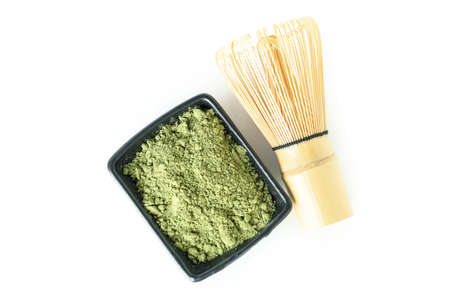 Matcha green powder isolated on white background