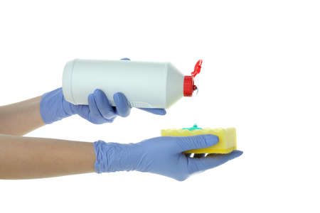 Concept of Dishwashing detergent accessories isolated on white backgroundの写真素材