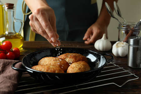Concept of cooking tasty cutlets, close upの写真素材