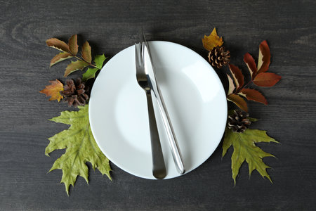 Happy Thanksgiving Day composition on dark wooden background