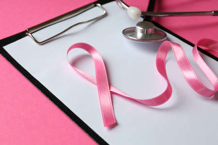 Breast cancer awareness concept on pink backgroundの写真素材