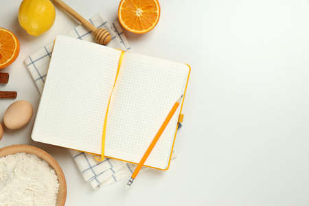 Concept of recipe on white background, space for text