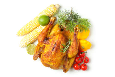 Thanksgiving Day roast turkey isolated on white background