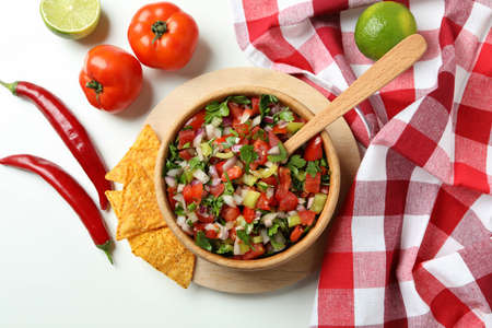 Mexican food concept with Pico de Gallo on white backgroundの写真素材