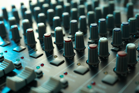 Audio sound mixer, close up and selective focusの写真素材