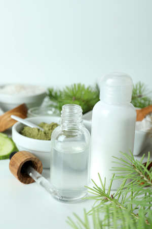 Natural spa cosmetics on white background, close upの写真素材