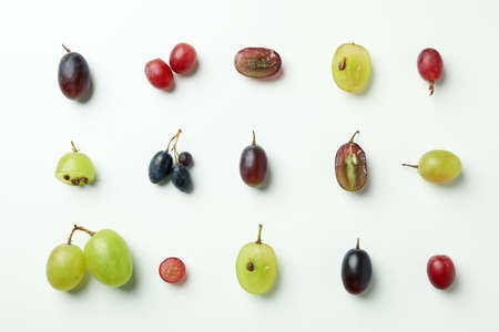 Flat lay with grape on white backgroundの写真素材