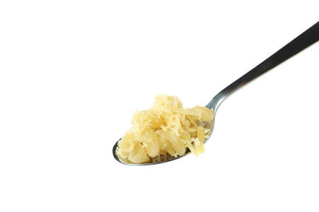 Tasty macaroni and cheese isolated on white backgroundの写真素材
