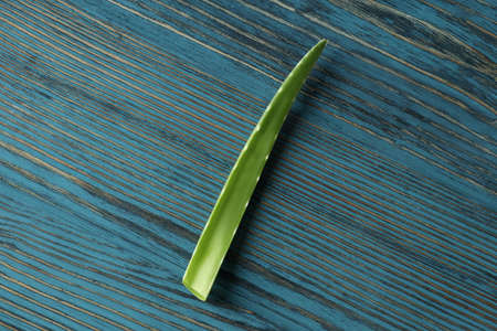 Aloe vera leaf on rustic wooden backgroundの写真素材