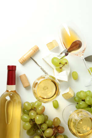 Concept of white wine tasting on white backgroundの写真素材
