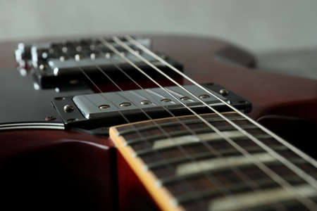 Red electric guitar, close up and selective focusの写真素材