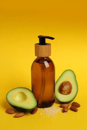 Natural spa cosmetics product on yellow backgroundの写真素材