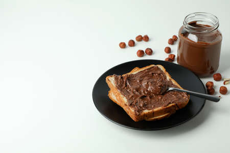 Concept of delicious food with chocolate paste on white backgroundの写真素材