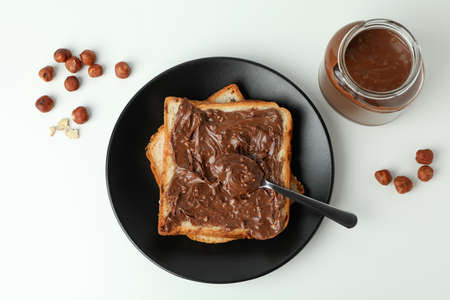 Concept of delicious food with chocolate paste on white backgroundの写真素材