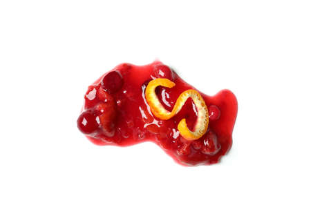 Cranberry sauce with orange peel isolated on white backgroundの写真素材