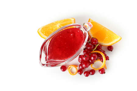 Cranberry sauce and ingredients isolated on white backgroundの写真素材