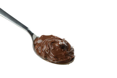 Spoon with chocolate paste isolated on white backgroundの写真素材