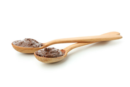 Spoons with chocolate paste isolated on white backgroundの写真素材