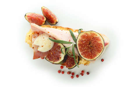 Bruschetta with fig isolated on white backgroundの写真素材