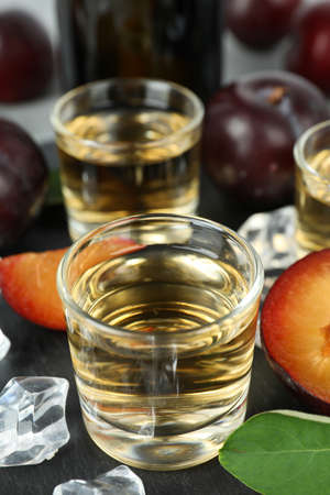 Concept of alcohol with plum vodka, close upの写真素材
