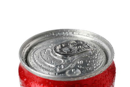 Wet red can isolated on white background.のeditorial素材