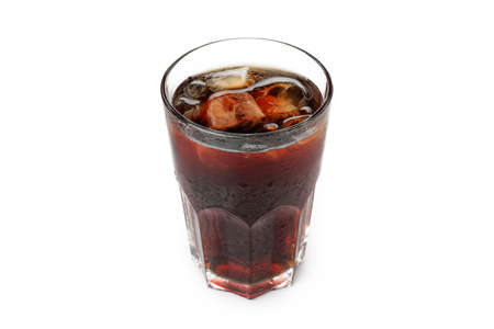 Glass of cola with ice isolated on white background ..