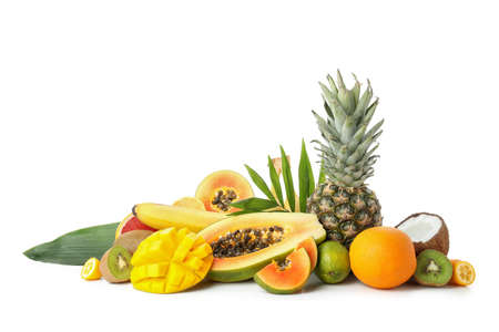 Ripe exotic fruits isolated on white background.の写真素材
