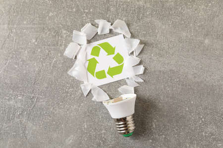 Green energy recycled concept on gray texture background.の写真素材