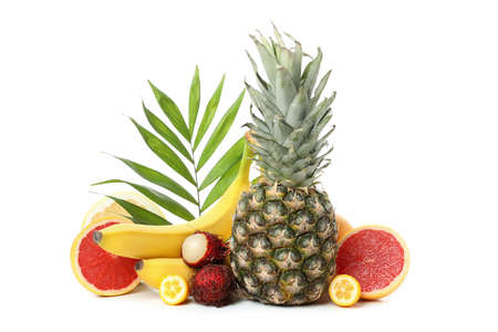 Ripe exotic fruits isolated on white background.