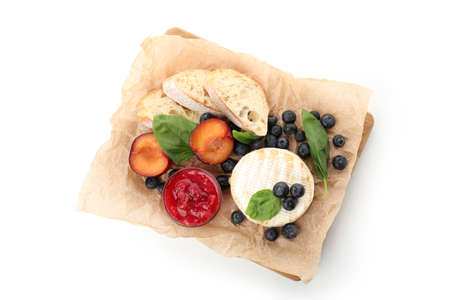 Concept of tasty food with grilled camembert isolated on white background.の写真素材