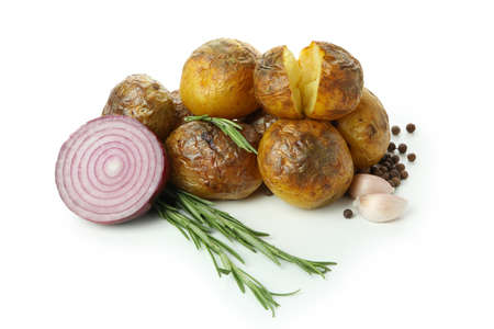 Tasty baked potato isolated on white background.の写真素材