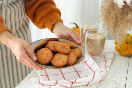 Concept of cooking tasty food with pumpkin cookies.の写真素材