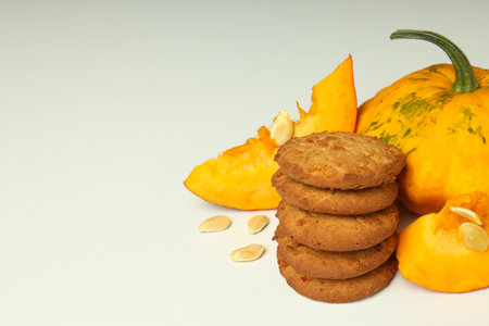 Pumpkin cookies on white background, space for text.の写真素材