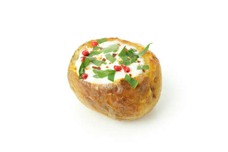 Tasty baked potato isolated on white background.の写真素材