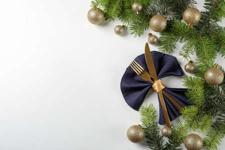 New Year table setting on white background.の写真素材