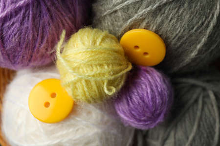 Balls of yarn all over background, closeup.の写真素材