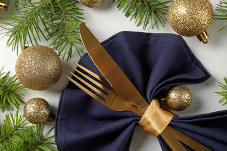 New Year table setting on white background.の写真素材