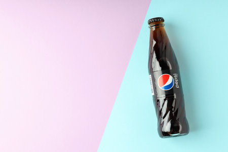 Odessa, Ukraine - September 23, 2021: Pepsi bottle on two tone backgroundのeditorial素材